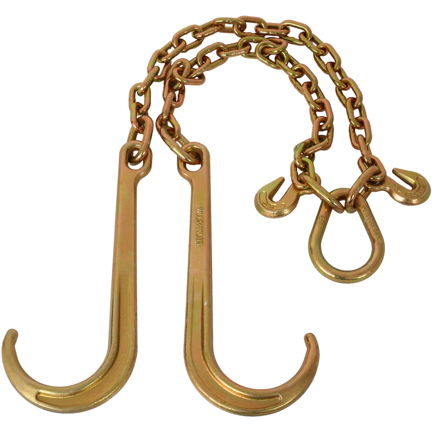 5/16''x2' G70 J Hook Tow Chain V Bridle with Large Shank J Hooks and Grab Hooks,Flatbed Truck Trailer Safety Tow Chain 4700 lbs