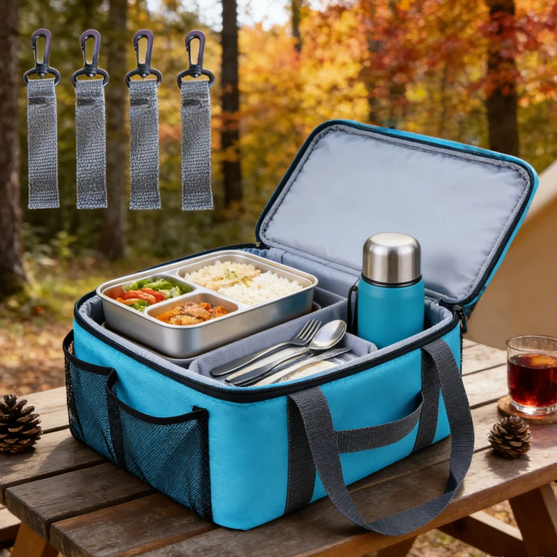 

Picnic Cooler Bag Zippered Top Keeps Side Pockets Hot or Cold Perfect for Picnics Beach Food Delivery for Outdoor Hiking Camping