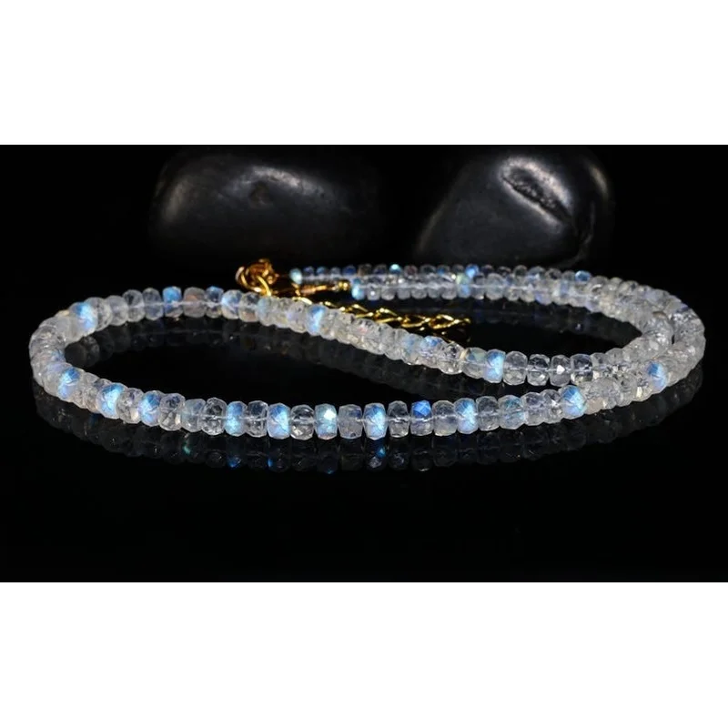 Rainbow Moonstone Faceted Rondelle Gemstone Beads Handmade Choker Necklace 18''