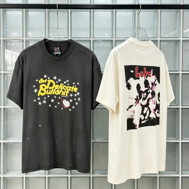 Splashed Ink Black Saint Tshirts Star Letter Heart Pattern Print Round Neck Short Sleeve Summer Men Women Casual Street Outfit