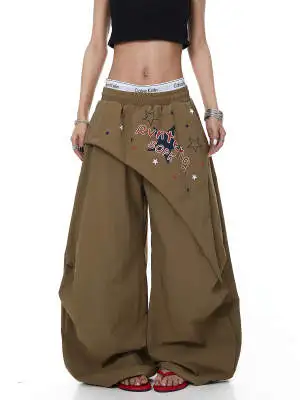 Women's Hip-hop Pants American Streetwear Layered Wide Leg Pants Jazz Dance Trousers Baggy Paratrooper Streetwear Wide Leg Pants