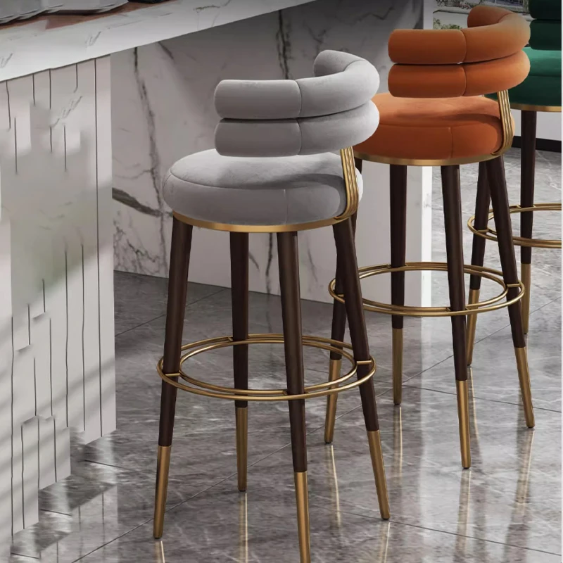 

Solid Wood Bar Chairs with A Luxurious and High-end High Legged Chairs, Island Platforms Footstool Bar Stools Desk Backrest