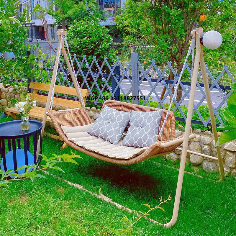 

Outdoor Metal Swing Hanging Basket Double Hammock Small Courtyard Net Red Garden Modern Design Waterproof Cushion 2-Seater