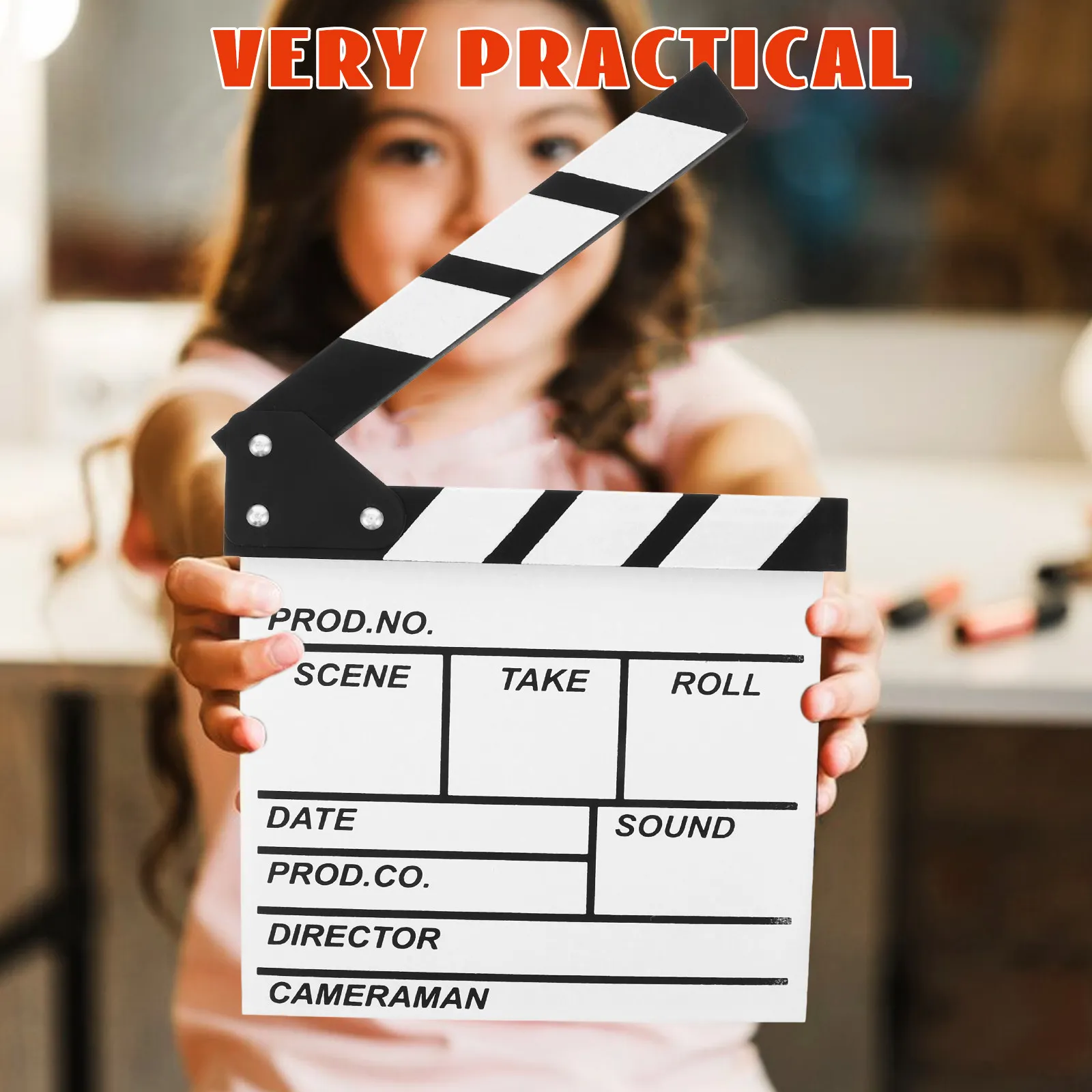 

Wooden Clapper Board 20x20cm White Film Cut Action Scene Movie Clapboard Filmmaking Equipment