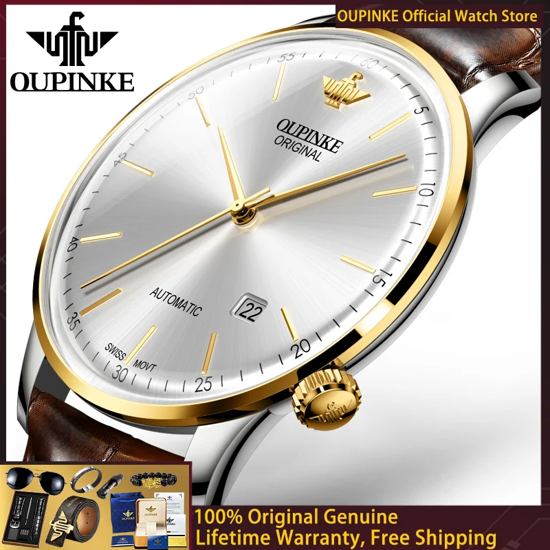 OUPINKE Men Watch Swiss Luxury Movement All Automatic Mechanical Watch Fashion Ultra Thin Waterproof Men Watch Reloj Hombre 3269