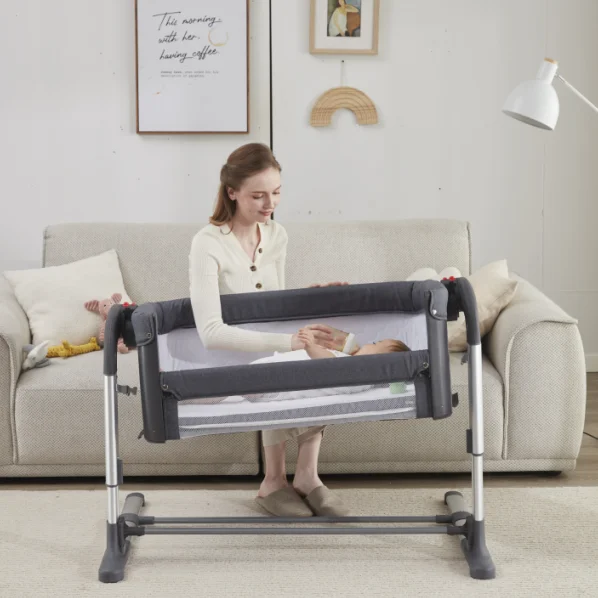 Portable Folding Adjustable Height Newborn Infant Crib Bedside Co-sleeper Baby Bed