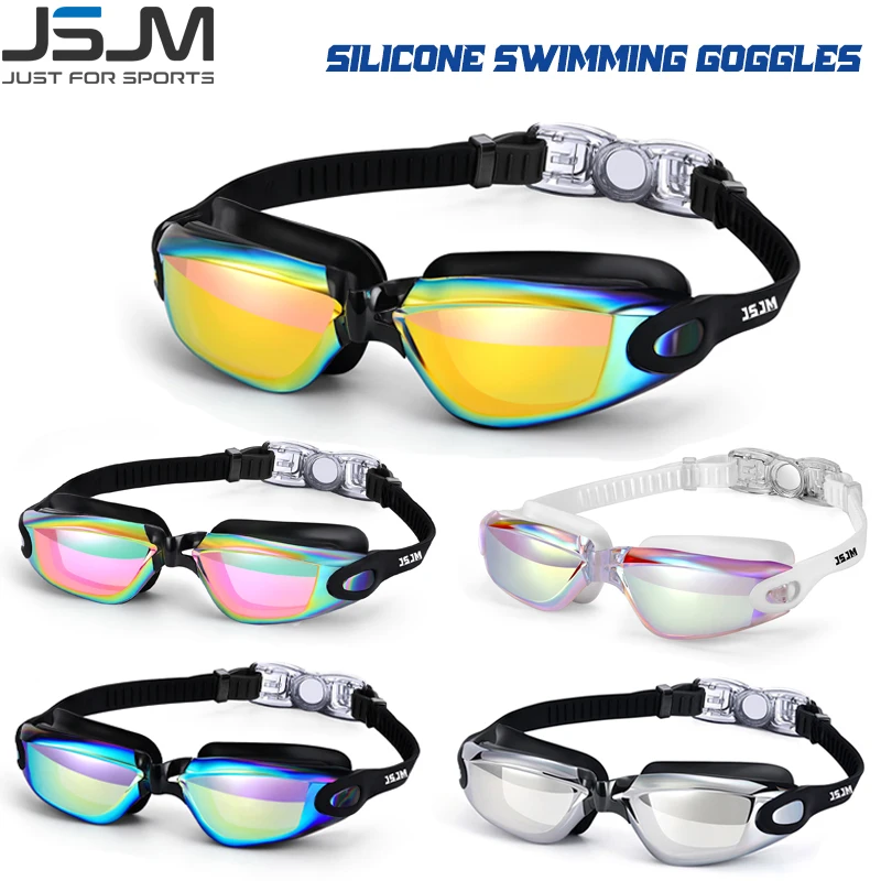 JSJM New Silicone Swimming Goggles Men Women Electroplating Colorful Adjustable Professional Swimming Glasses Waterproof Anti-UV