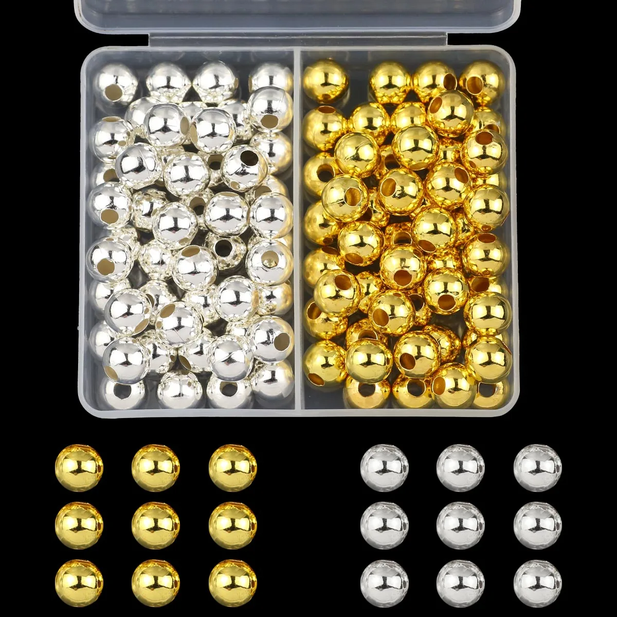 1 Box 2/3/4/5/6/8/10mm Metal Golden Plated Iron Beads Smooth Round Spacer Loose Beads For DIY Jewelry Making Bracelets Necklaces