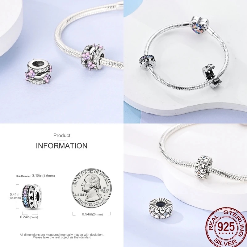 925 Sterling Silver Dragonfly Rubber Stopper Safety Chain Charms Fit Pan Bracelet Securing Clip DIY Jewelry For Women Gift