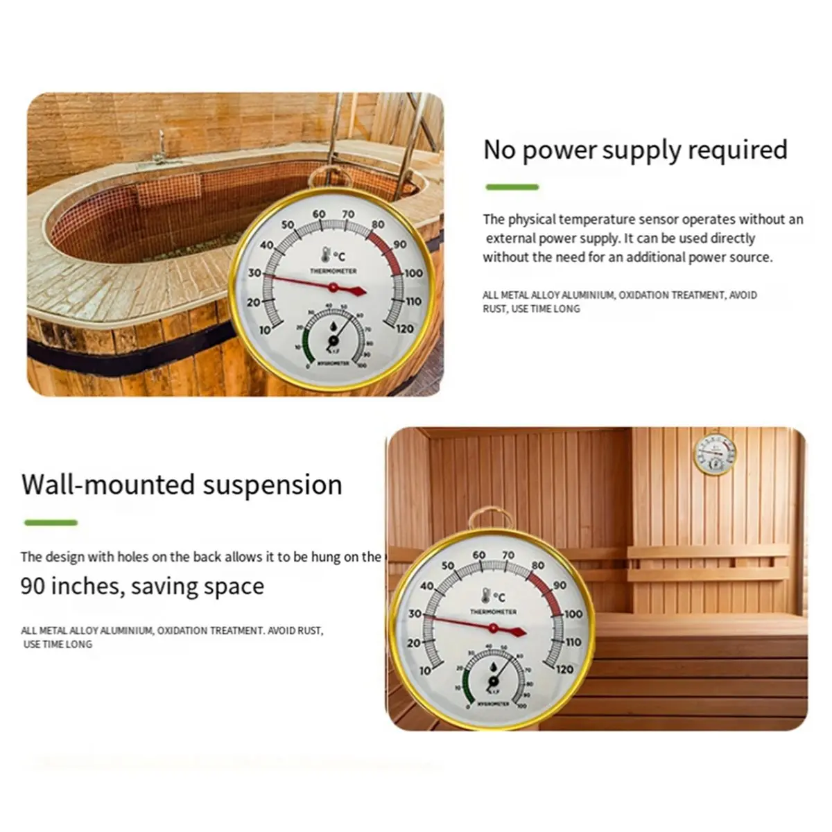 (CNIM) Sauna Thermometer and Hygrometer for Steam Sauna Room, Home Spa & Indoor Use