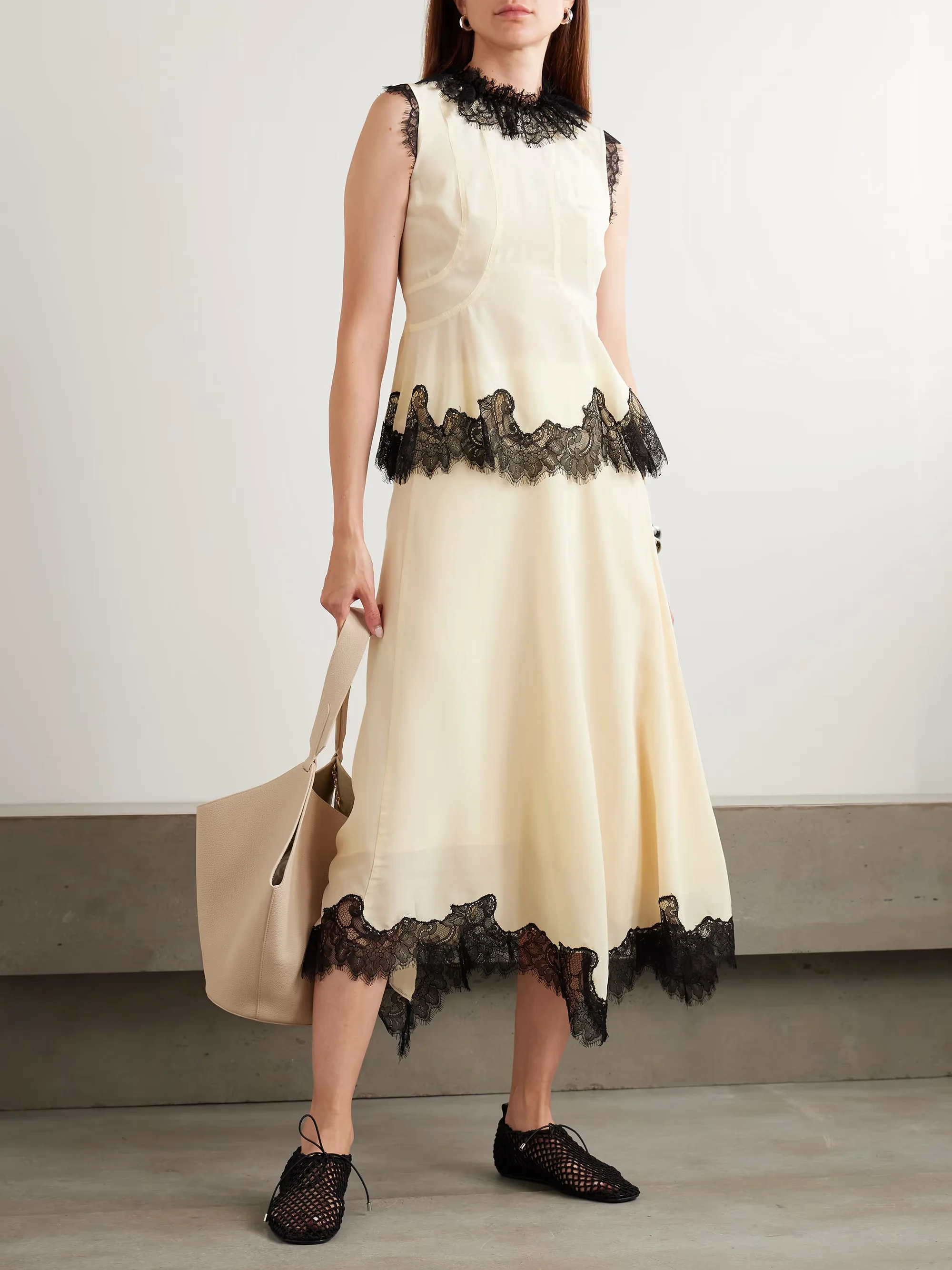 

100% шелковый женский кружевной лоскутный комплект без рукавов с круглым вырезом, жилет + юбка-миди трапециевидной формы с высокой талией, элегантный женский костюм