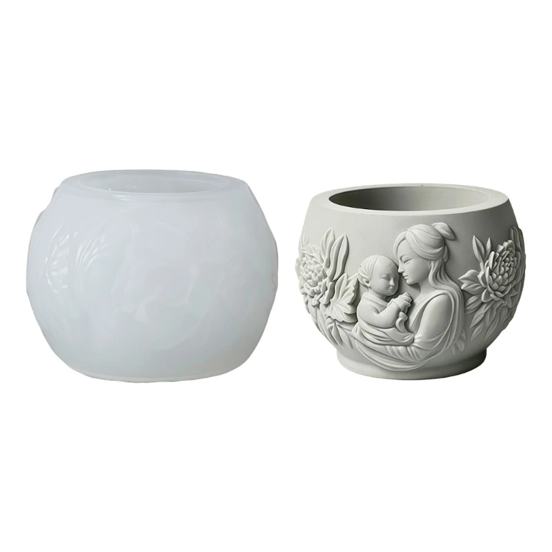 652F Flexible Silicone Flower Pot Mould Featuring Mother Love Design Great For DIY