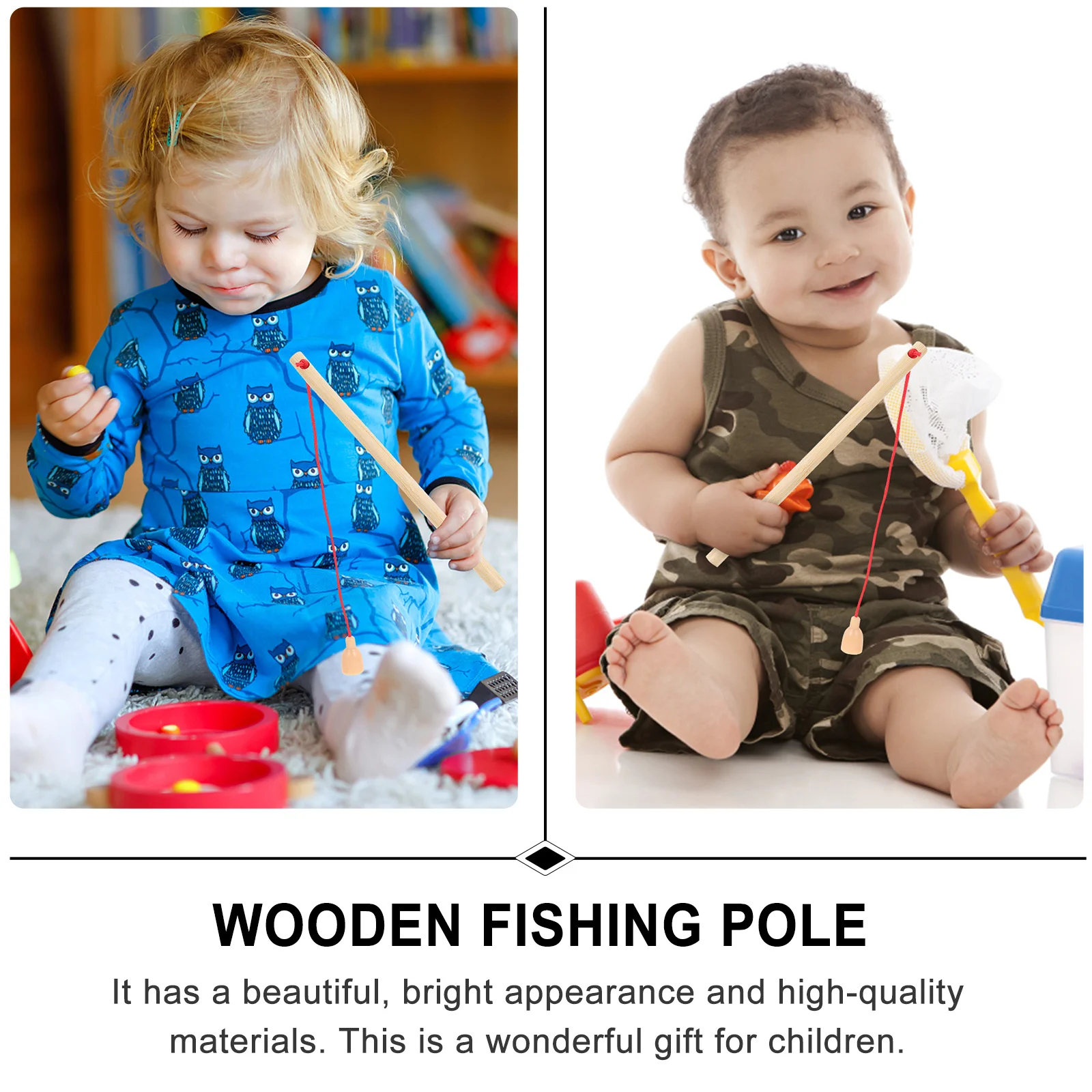 

6pcs Wooden Rod Smooth Safe Lightweight Durable Kids Fishing Game Educational Early Learning Creative Playtime Activity