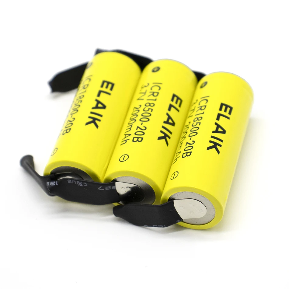 ELAIK Lii-20B 18500 2000mAh 3.7V Rechargeable Battery Recarregavel Lithium ion Battery For LED Flashlight+DIY Nickel