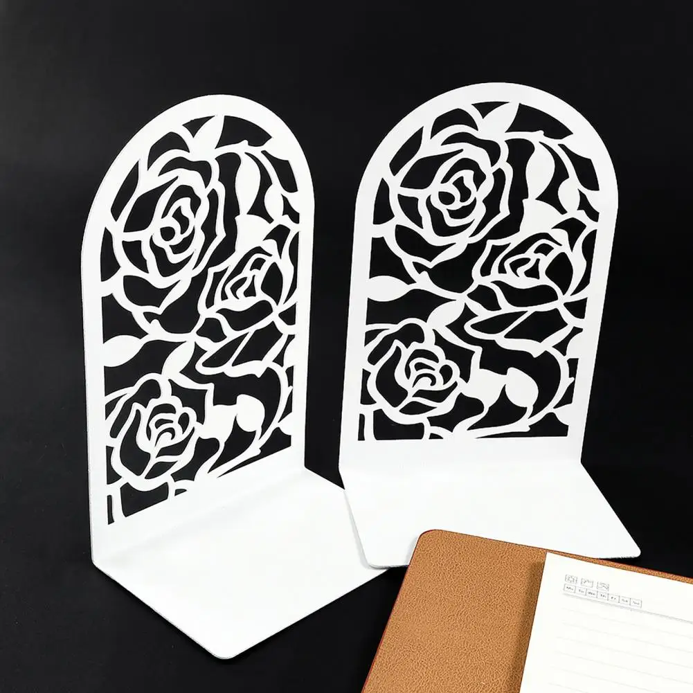 Metal Book Holders Metal Rose Flower Bookends Heavy Duty Decorative Book Supports for Shelves Office Book Shelf Holder for Heavy