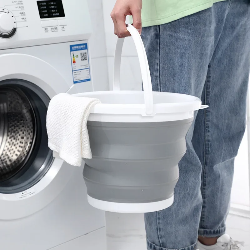 10L Lid Collapsible Bucket Portable Folding Bucket Silicone Car Washing Bucket Children Outdoor Fishing Travel Home Storage