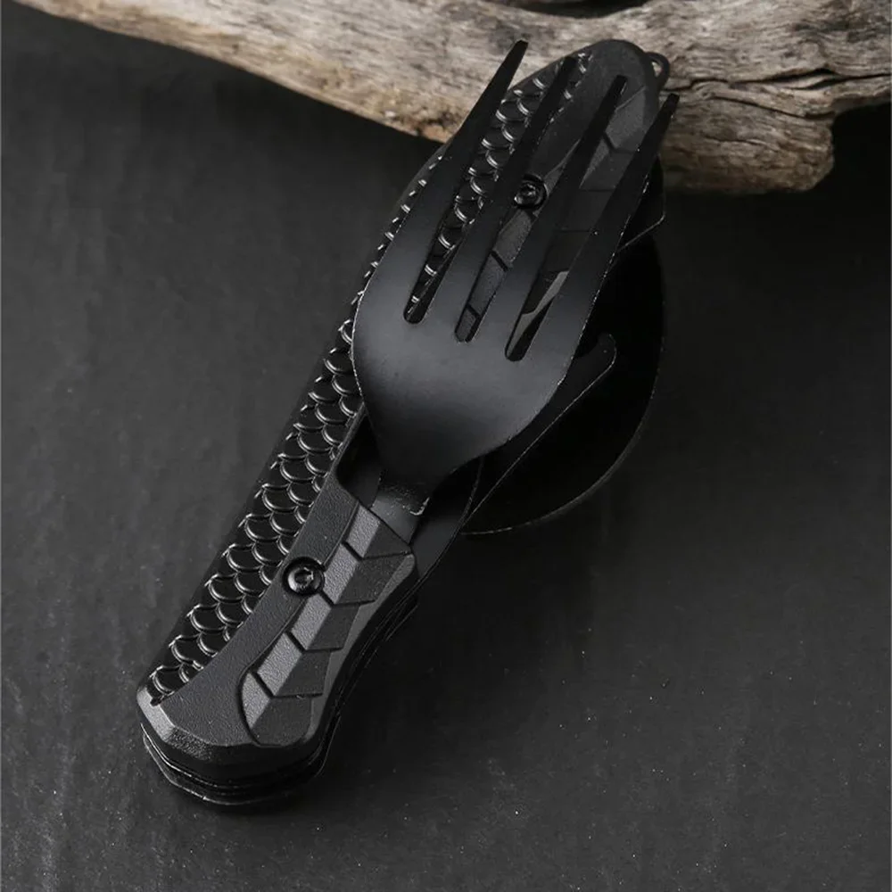 Stainless Steel Cutlery Set Portable 3-in-1 Folding Spoon Fork Knife for Camping Travel Picnic Outdoor Eating Utensil Kit