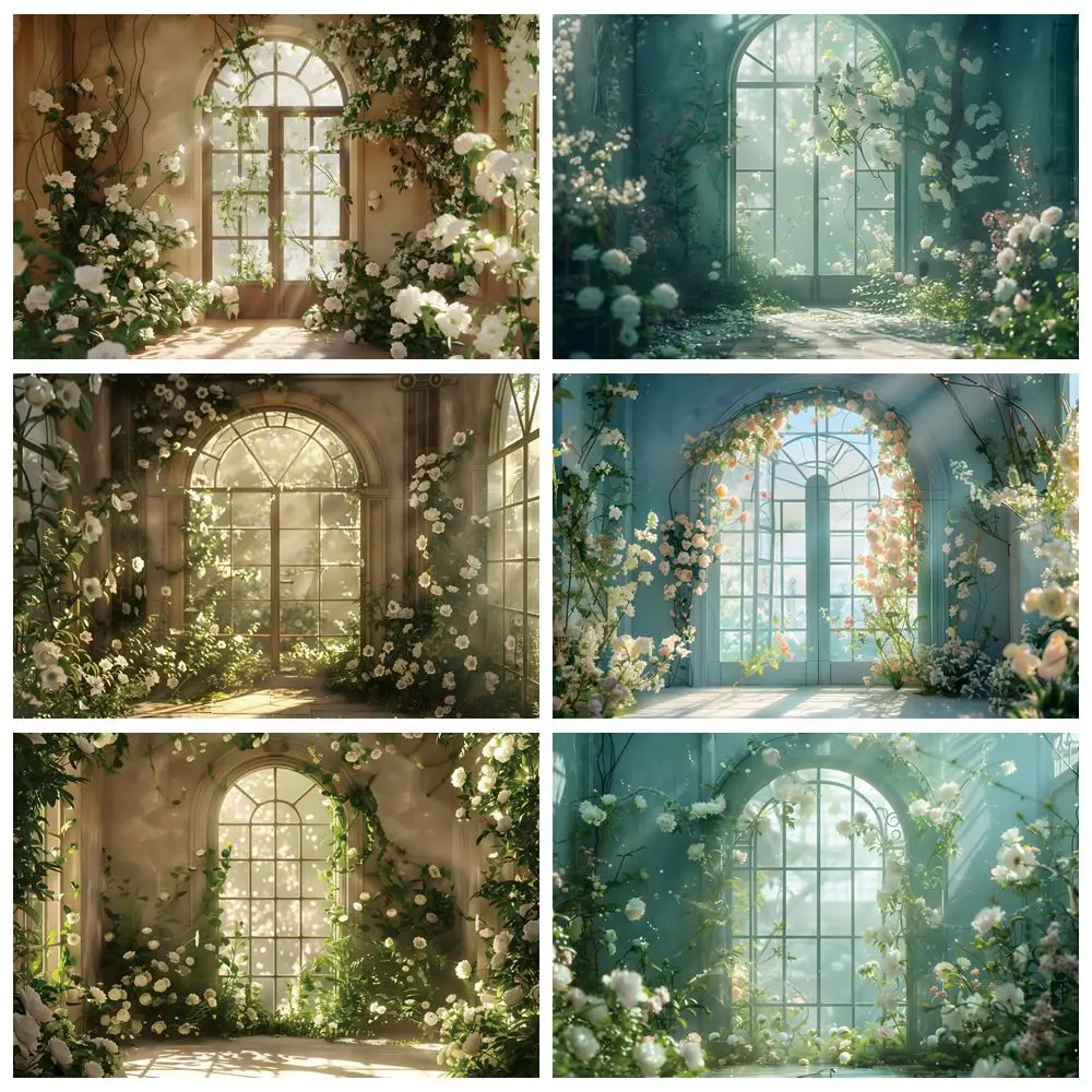 Interior Garden Window Flower Backdrop Floar Plants Glasshouse Birthday Party Wedding Photography Backdrop Decor Photo Studio