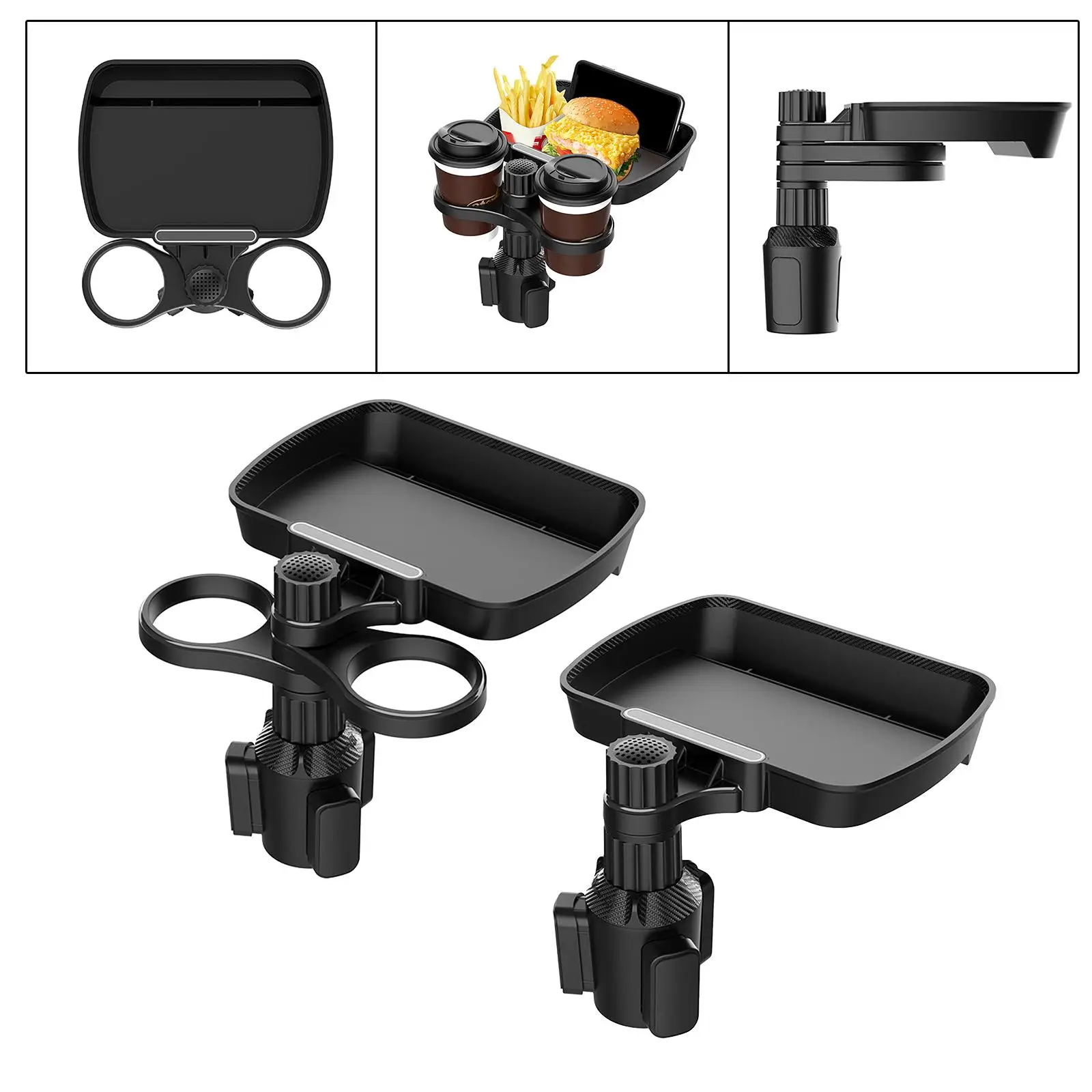 

Car Cup Holder Expander with Food Tray Multifunction Black for Vehicles
