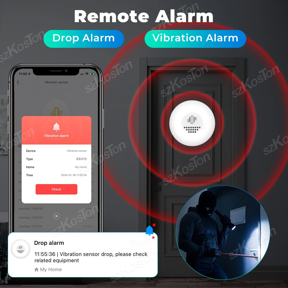 Tuya Smart ZigBee sensore di vibrazione rilevatore di rottura/caduta/inclinazione del vetro della finestra della porta per l\'allarme del sistema di