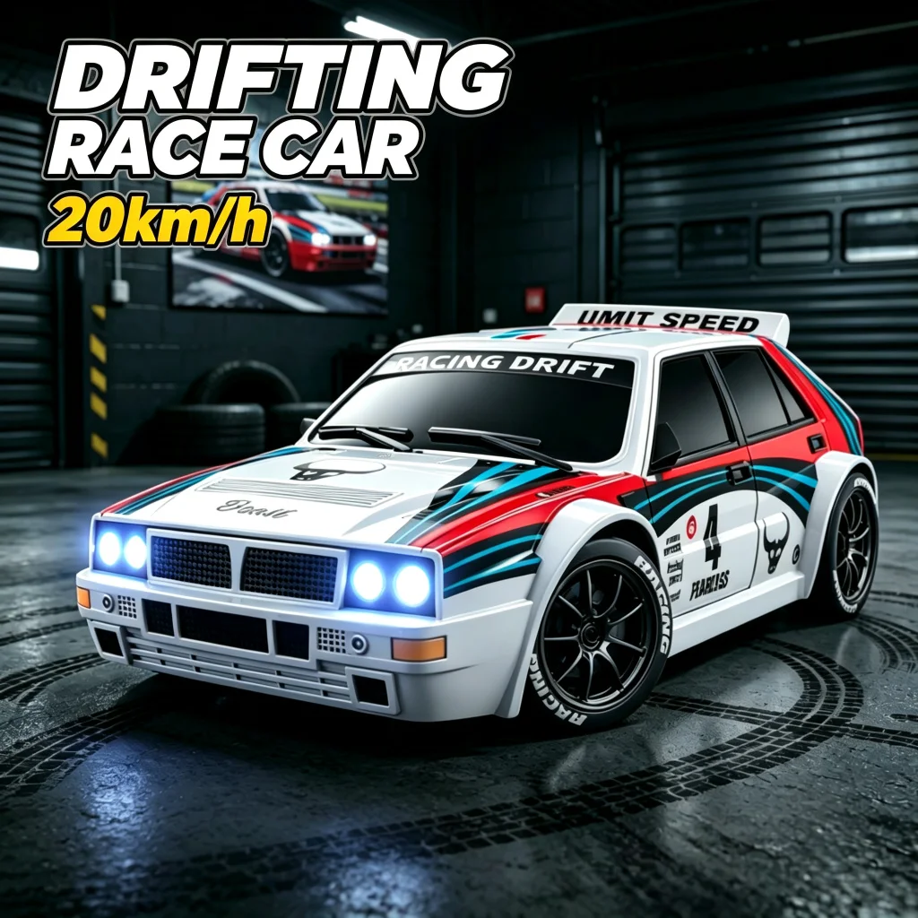 RC Car Drifting Race Car 1:24 Scale 4 Wheel Drive 20km/h Adjustable High/Low Speed With Spare Drift Tires LED Headlight Tailligh
