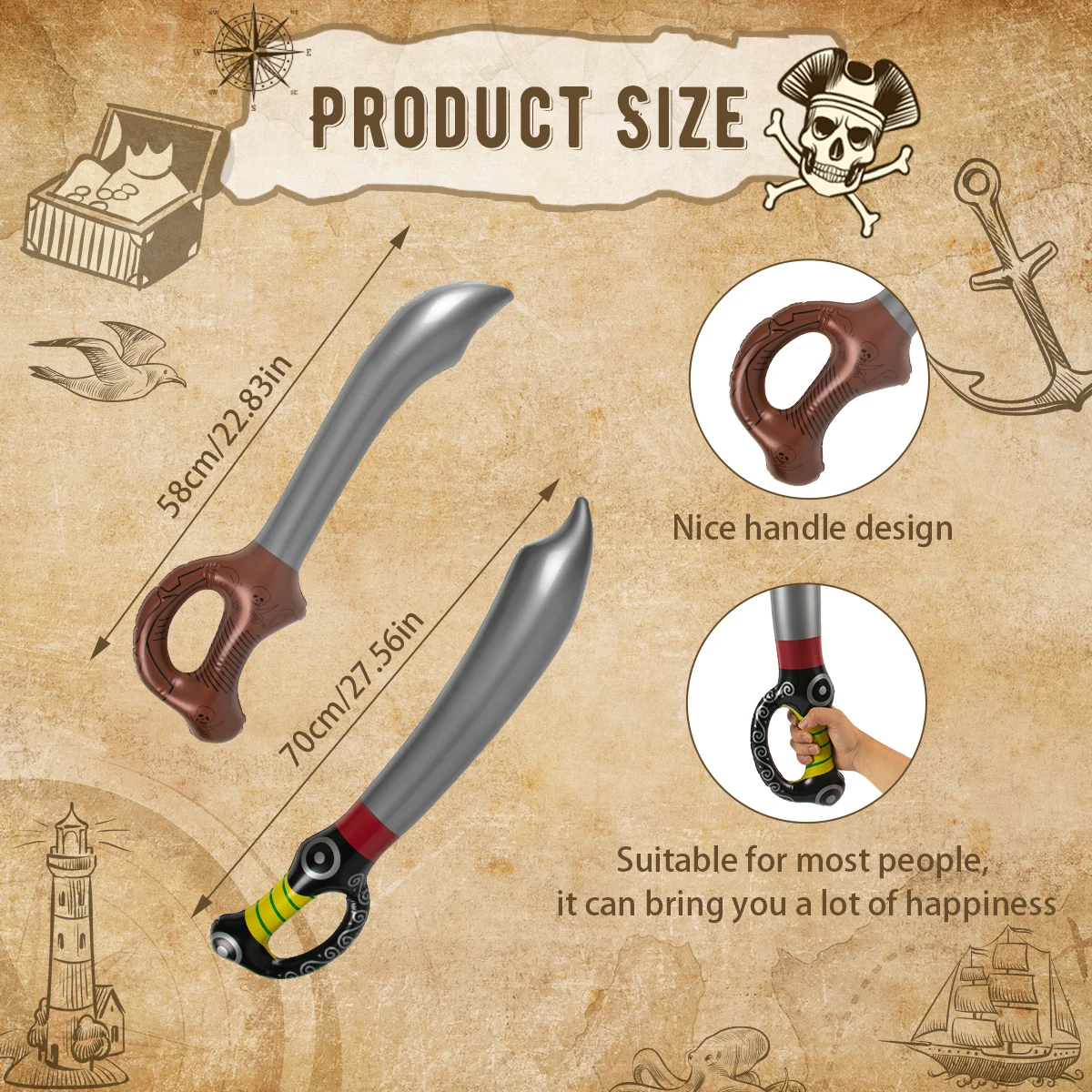 6pcs Pirate Sword Inflatable Swords Inflated Knife for Pirate Party Supplies Halloween Cosplay Stage Props Pirate Party Toys