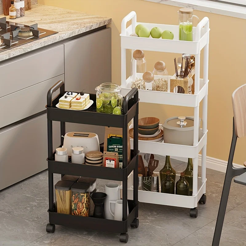 3-Tier Rolling Utility Cart Kitchen Storage Trolley Organizer with Wheels Plastic Mobile Shelving Unit for Snacks Fruits