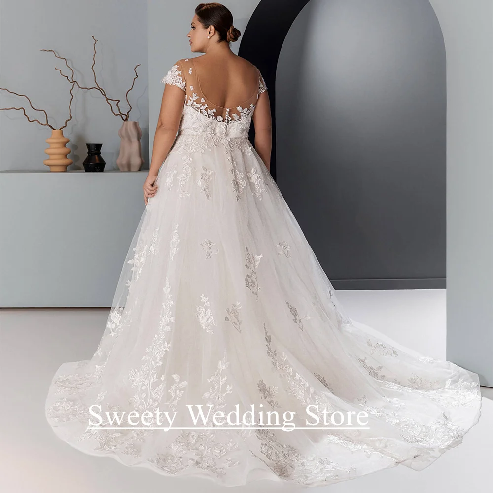 Lady PLUS ขนาดชุดเดรสเมอร์เมดรถไฟที่ถอดออกได้ที่กําหนดเอง Scoop หมวก Sweep Train เจ้าสาวชุดเจ้าสาว Robe Mariee