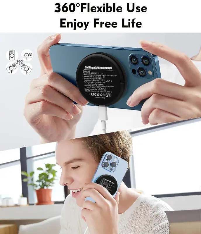 U37 شاحن لاسلكي مغناطيسي شاحن سريع لساعة أبل/جالاكسي/هواوي جوجل بيكسل شاحن لاسلكي سماعات #6