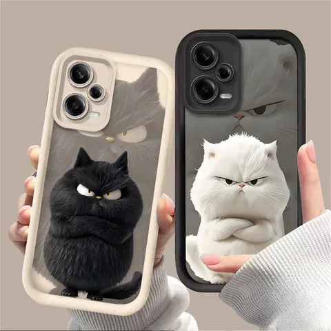 Cute Black White Cat Phone Case For Xiaomi Redmi Note 13 14 12 11 Pro Plus 5G 14S 12S 11S 10S 10 9 Redmi 14C 13C 12C 12 4G Etui
