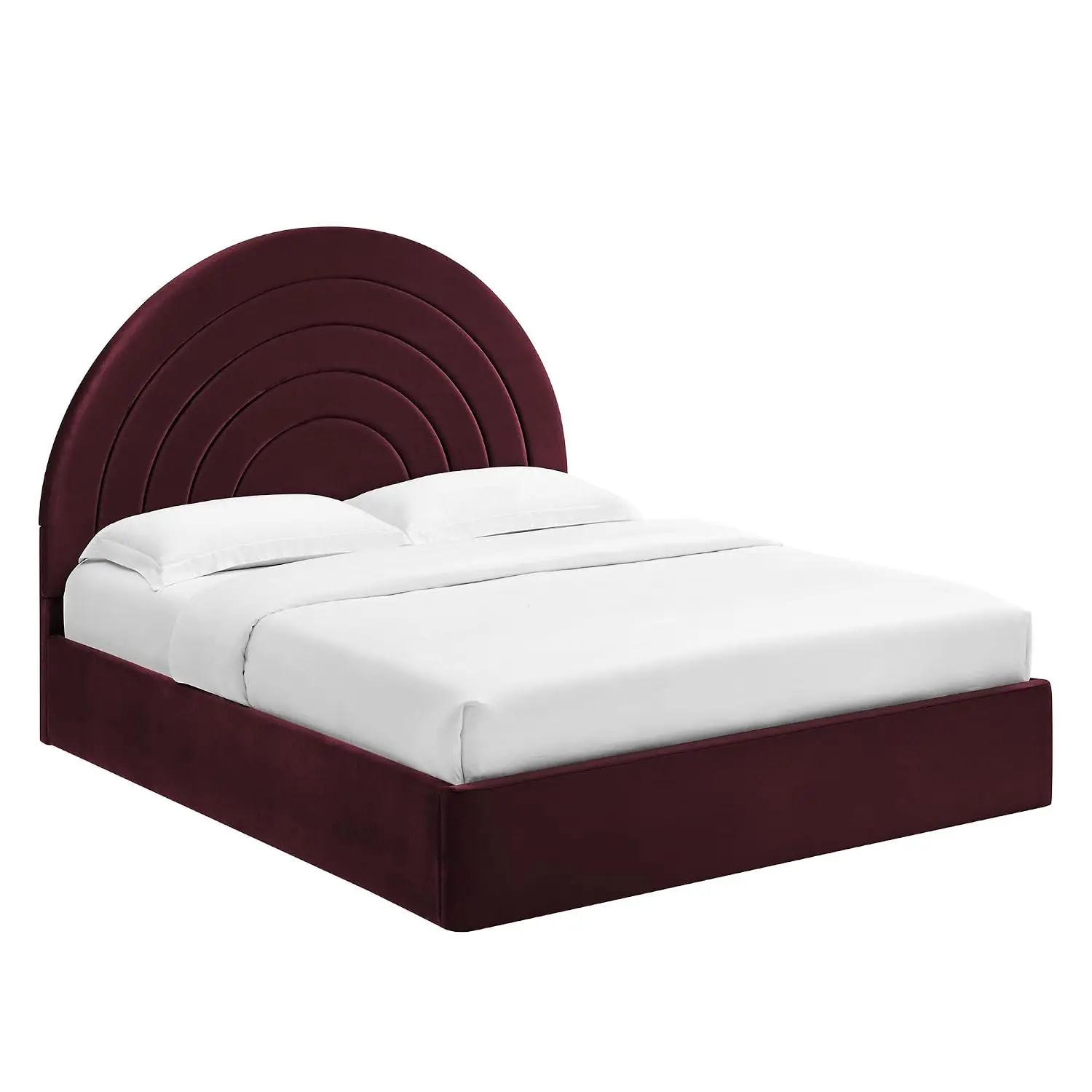 Velvet Platform Bed Queen Size Arch Padded Headboard Plinth Base Upholstered Bed Frame, Customized - view 5