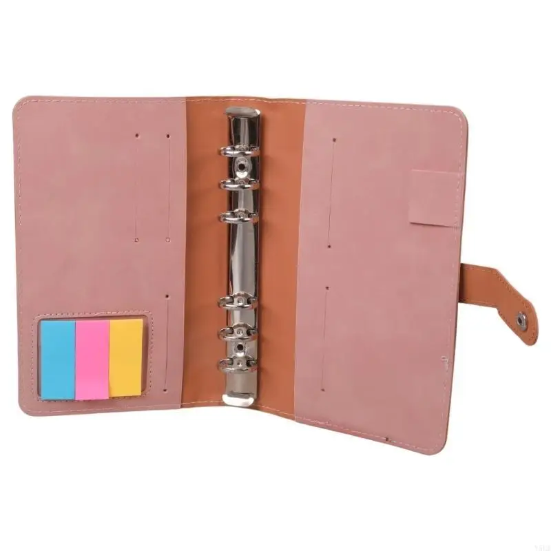 

Y5LB 6 Rings Leather Binder Cover with Colored Adhesive Note 6 Rings Budget Planner Binder for Refillable Notebook Journal
