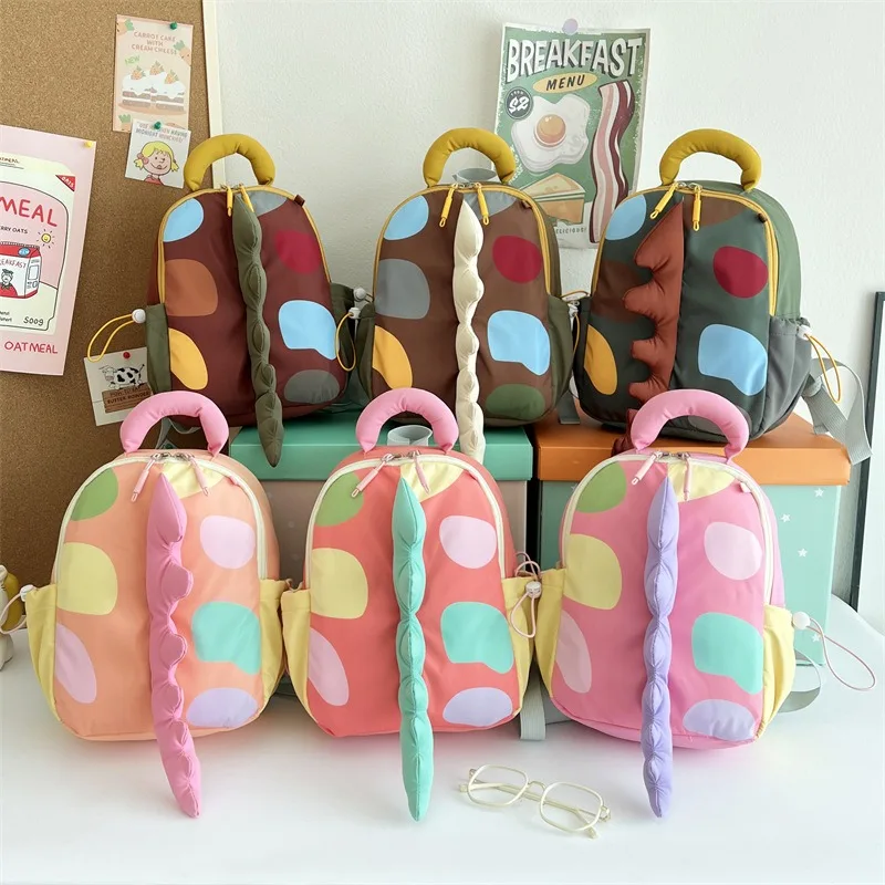 

2026 new Lovely Cartoon Dinosaur Backpack Soft Plush Animal Style School Bag Contrast Color Design for Students