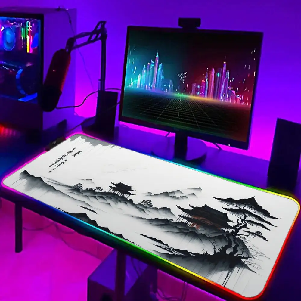 

Landscape Painting Mouse Pad RGB Gaming Mouse Pad Gamer Accessories Large LED Light Mousepads PC Computer Desk Mat with Backlit