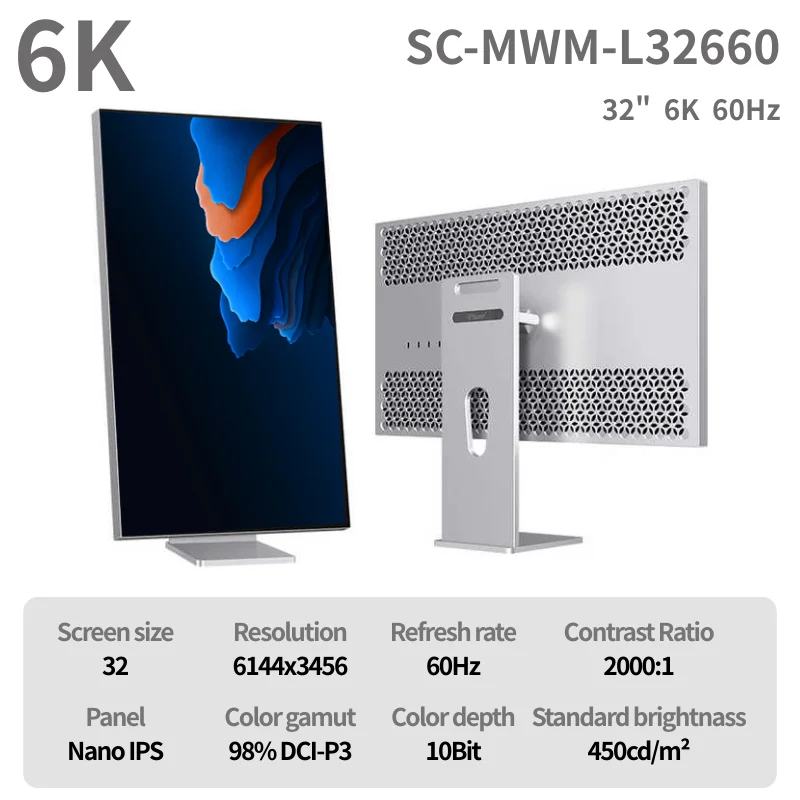 Ultra Clear Gaming Display 32Inch 6k Aluminum IPS Flat Screen Monitor Retina Display 60hz Lcd Monitors HDR600 FOR MAC TYPE-C