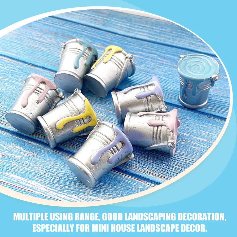 

8pcs Mini Paint Bucket For House Decorative Tiny Paint Bucket Miniature Outdoor Tools Small House Accessories Resin Micro