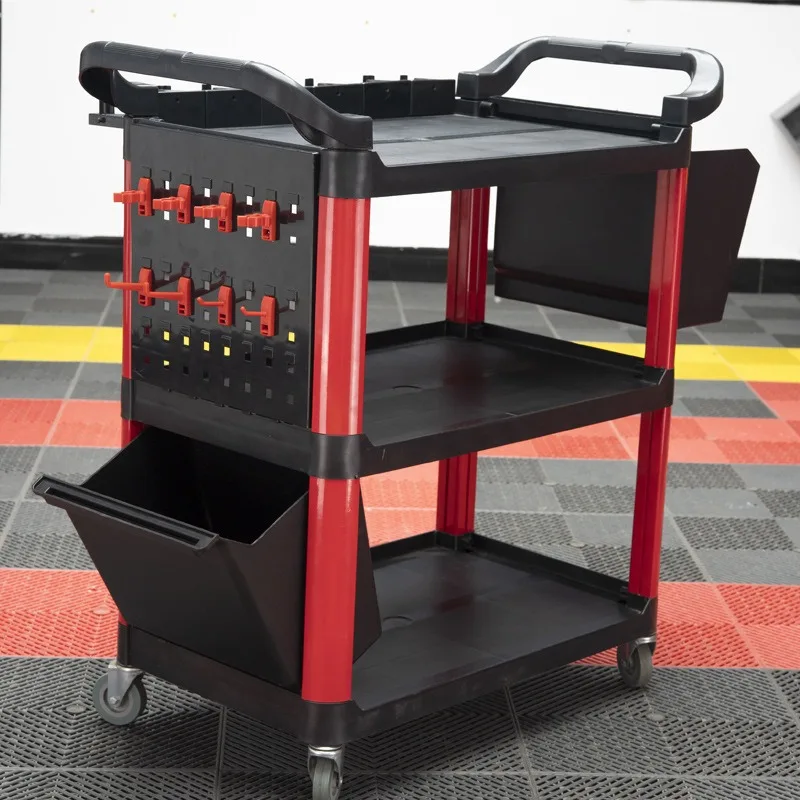 Automotive Beauty Tool Cart Multifunctional Three Layer Trolley with Wheel Casters for Car Wash Storage and Transportting