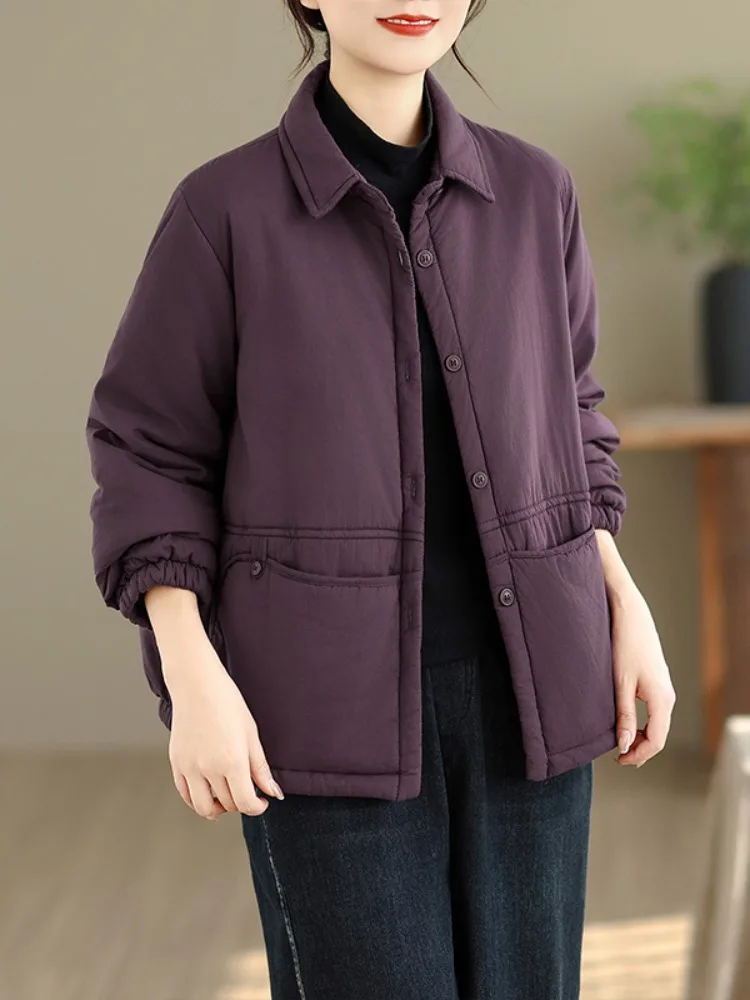 

Thiened Cotton irt Women's Winter Casual Slimming Warmth Outerwear Jaet Pure Color Sandwich Cotton Padded Coat