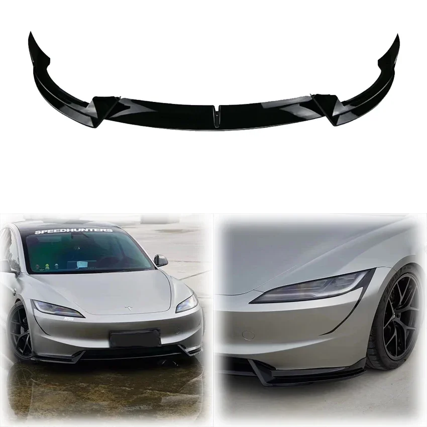 

3X 2024 To Up For For Tesla Model 3 Model Y Car Front Bumper Lip Splitter Spoiler V Style Splitter Protector By ABS Body Kit