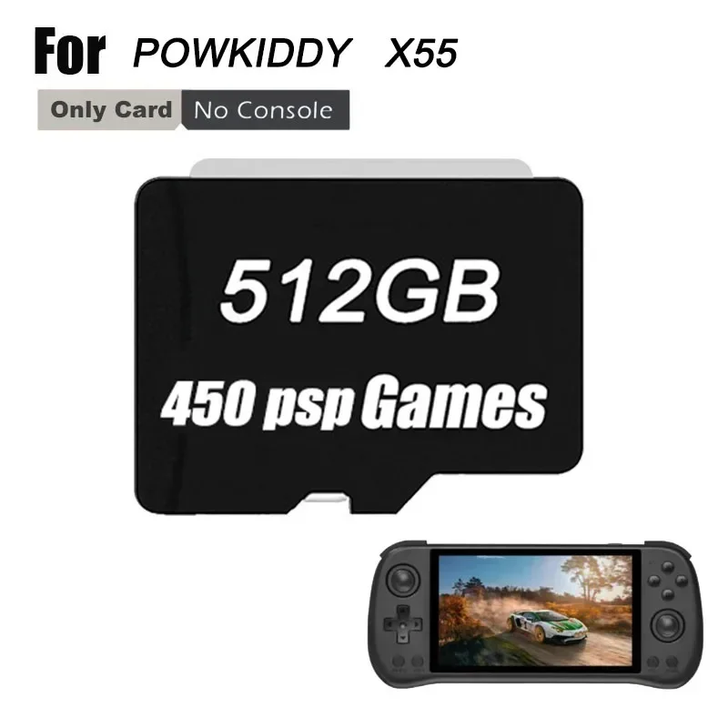 ل POWKIDDY X55 ريترو وحدة تحكم بجهاز لعب محمول TF بطاقة ألعاب محملة مسبقًا بطاقة الذاكرة العالمية المدمج في 512G 92000 ألعاب 450 PSP حقيبة