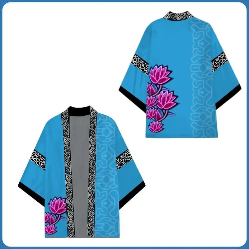 المرأة هالوين كرنفال كيمونو عيد الميلاد الأرجواني زهرة نمط الأزرق ثوب الكيمونو الياباني دور اللعب سترة معطف تأثيري حلي #2