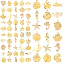 5pcs/Lot Stainless Steel Gold Color Marine Animals Shell Starfish Charms Turtle Shark Butterfly Charm Pendant For Jewelry Making