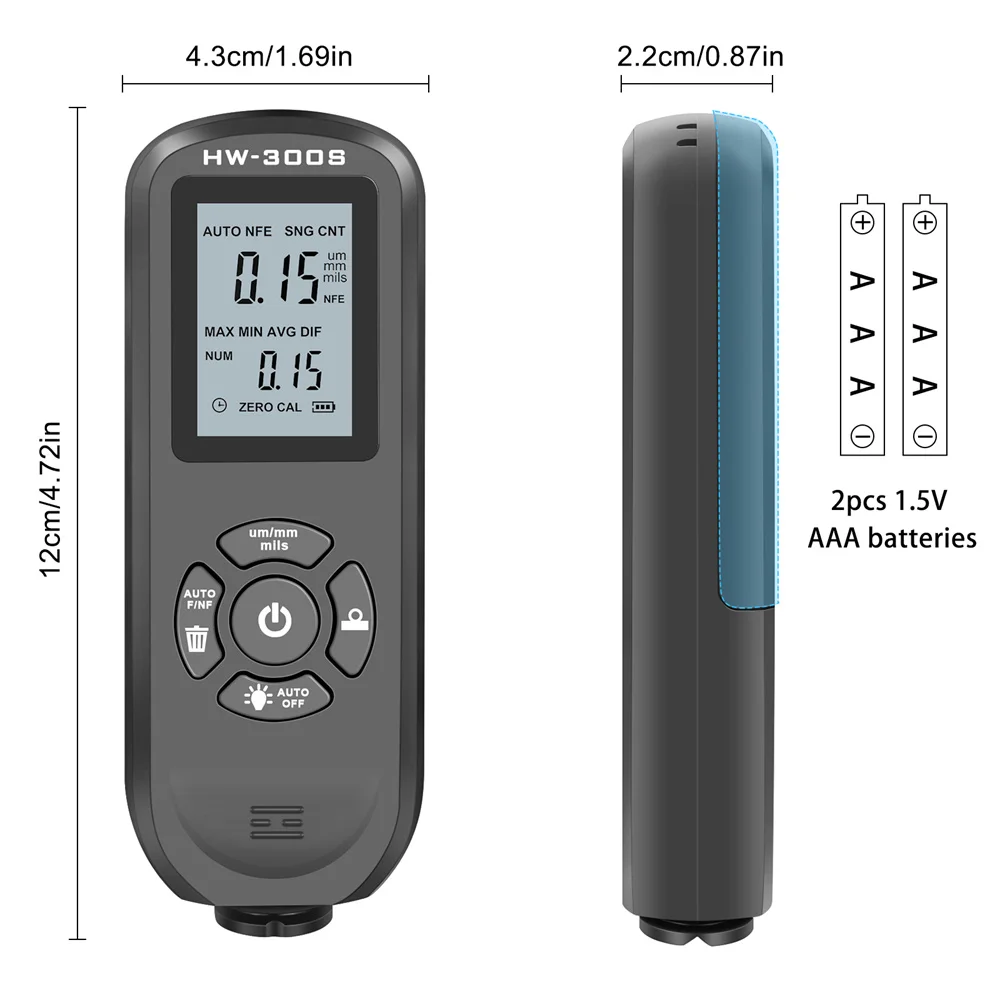 HW300S Coating Thickness Gauge 0-2000μm Car Paint Film Thickness Tester Car Coating Measuring Tools Automotive Paint DFT Meter