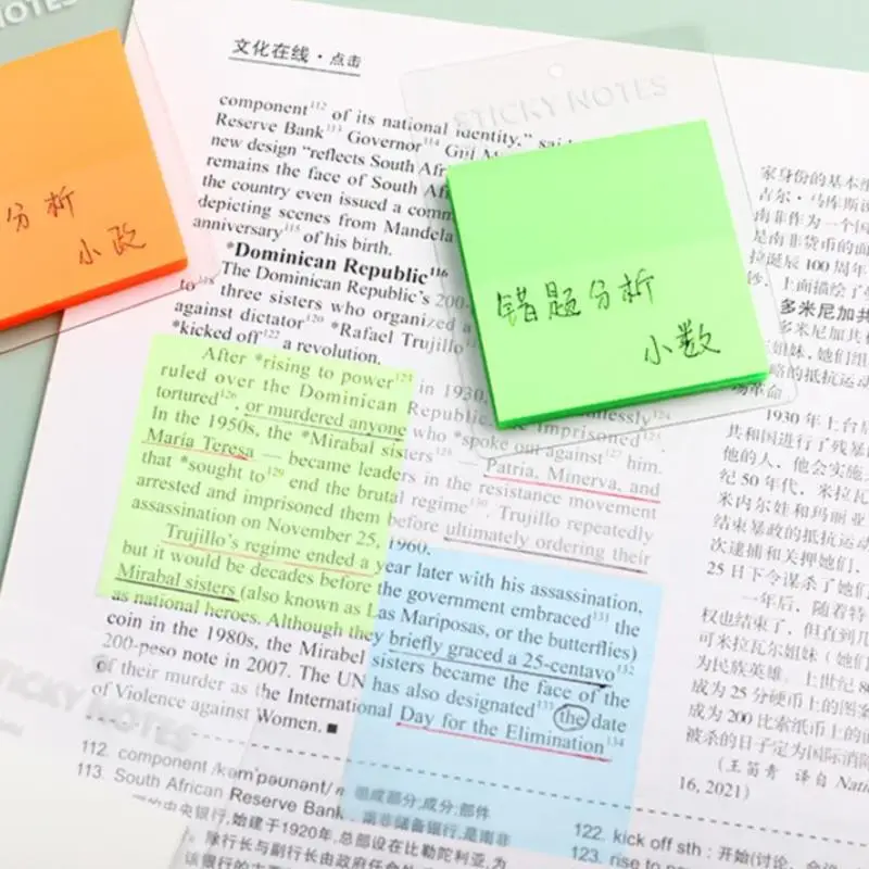 Transparente Sticky Notes, Impermeável, Colorido, Clear Memo Pad, Postou It, Memo auto-adesivo, Message Reminder, Escritório, Escola, 50Sheets