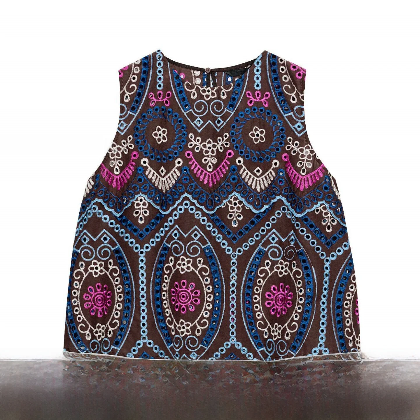 

Elegant round Neck Hollow out Embroidery Midi Skirt And Shirt Women's New Summer Fashion Breathable Loose Fit Cotton Blend