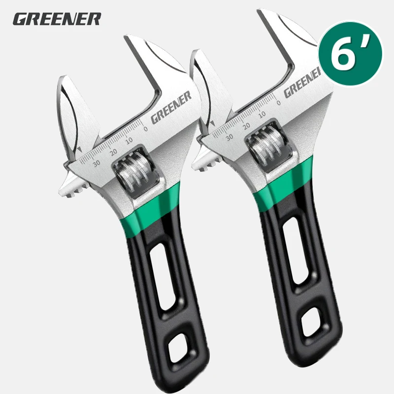 GREENERY Drop Forged Adjustable Wrench Dual Purpose Spanner Large Jaw Opening Crescent Grip with Hex Holes for Plumbing Repair