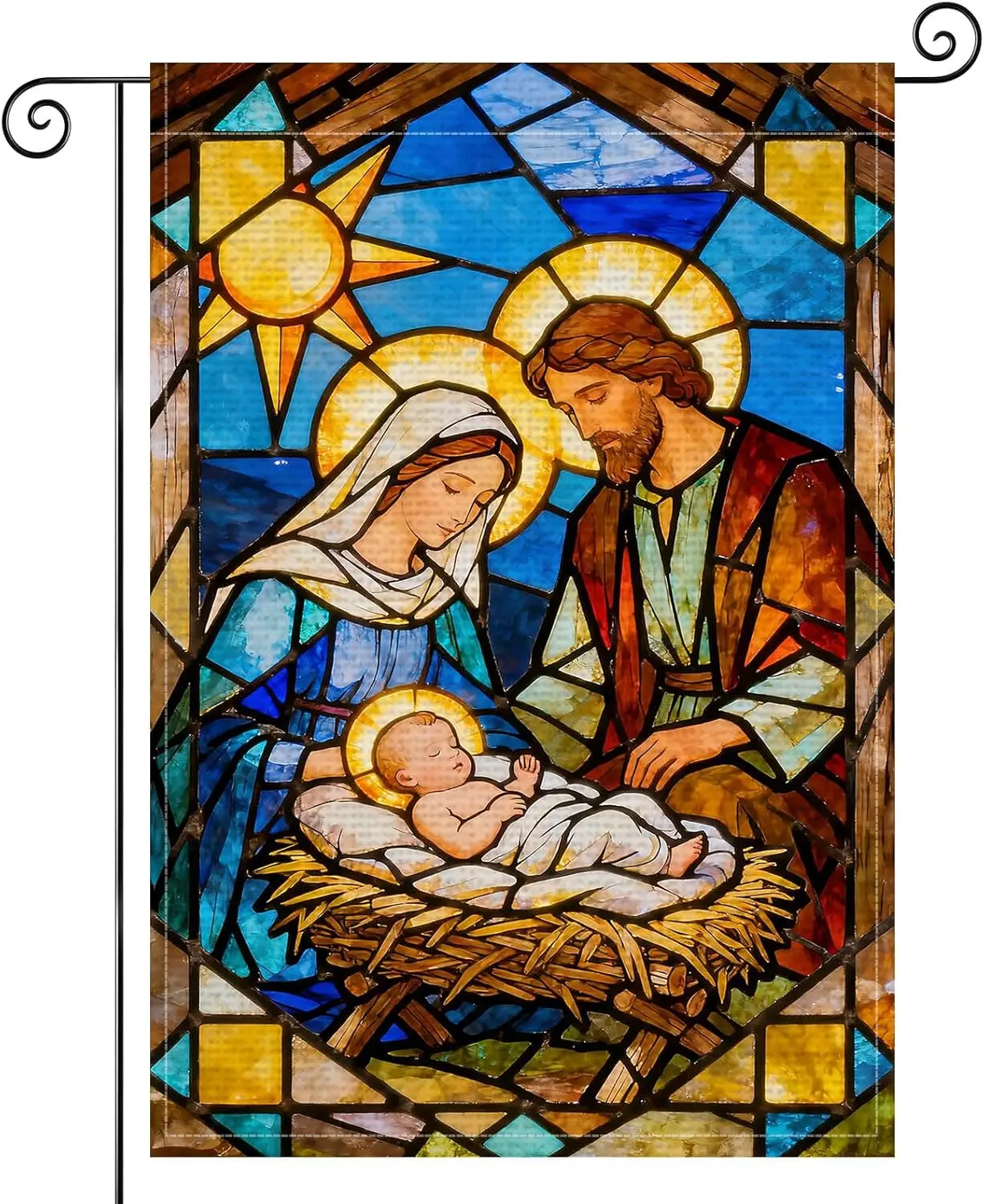 Nativity Scene Garden Flag Double Sided 12x18 Inch Burlap Winter Garden Flag Jesus Mary Joseph Stained Glass Seasonal Flags  GGO