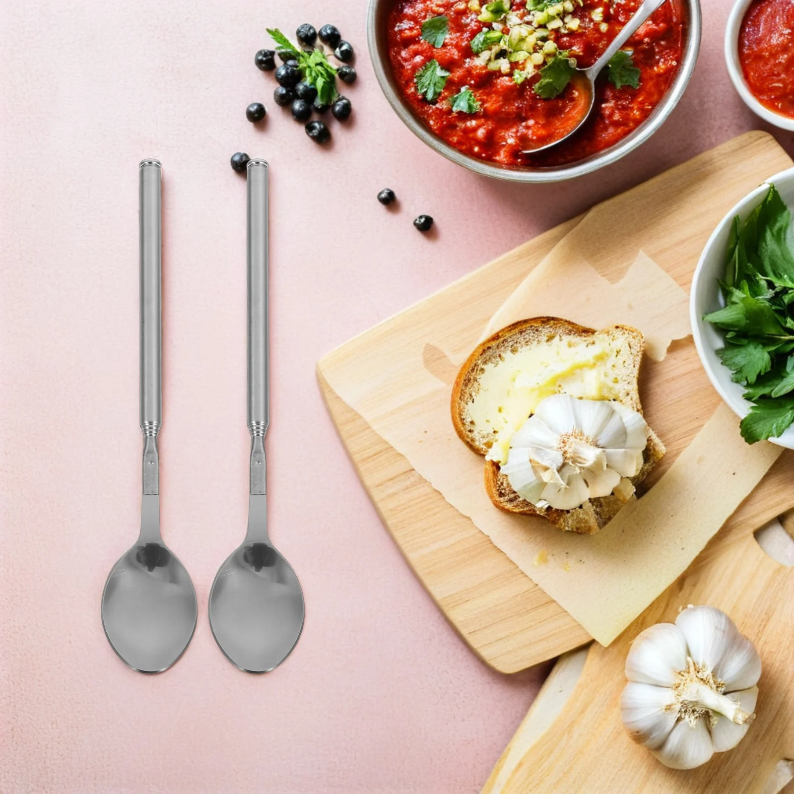 

2Pcs Stainless Steel Retractable Spoon Telescopic Long Handle Mixing Seasoning Outdoor Dining Travel Camping Spatulas