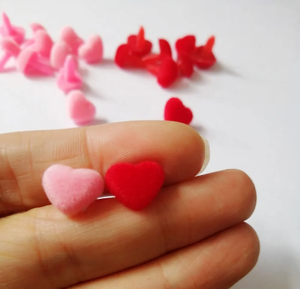 40pcs/lot 12mm heart shape clean flocking toy nose safety animal doll nose + soft washer for diy doll findings--pink /red option