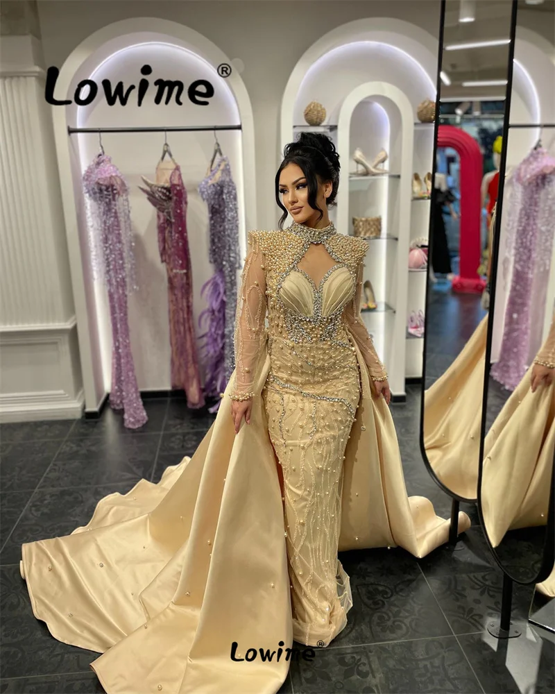 2024 Champagne Arabic Evening Dress Aso Ebi Crystals Beading Party Dress Engagement Gowns 2 In 1 Prom Dresses Vestidos De Fiesta